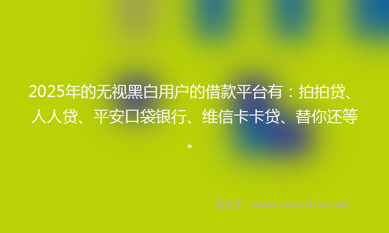 2025年的无视黑白用户的借款平台有：拍拍贷、人人贷、平安口袋银行、维信卡卡贷、替你还等。