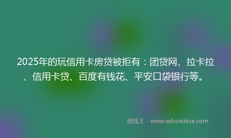 2025年的玩信用卡房贷被拒有：团贷网、拉卡拉、信用卡贷、百度有钱花、平安口袋银行等。