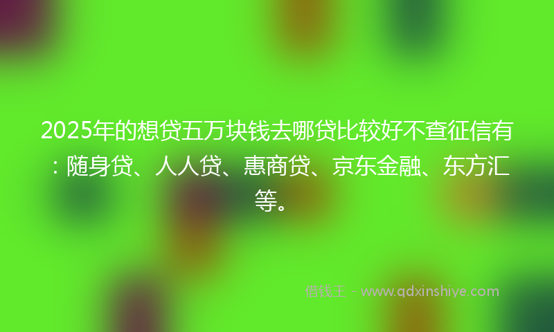 2025年的想贷五万块钱去哪贷比较好不查征信有：随身贷、人人贷、惠商贷、京东金融、东方汇等。