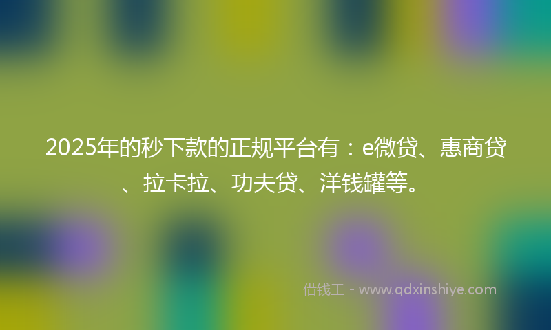 2025年的秒下款的正规平台有：e微贷、惠商贷、拉卡拉、功夫贷、洋钱罐等。