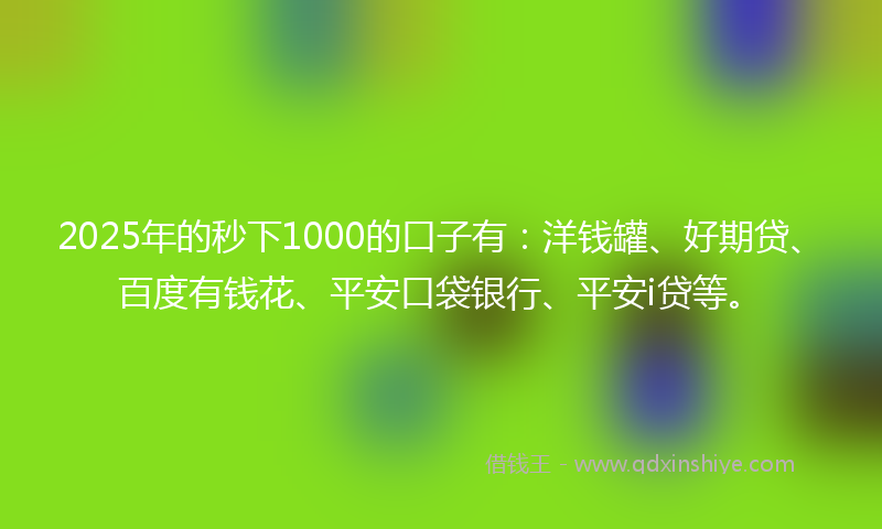 2025年的秒下1000的口子有：洋钱罐、好期贷、百度有钱花、平安口袋银行、平安i贷等。
