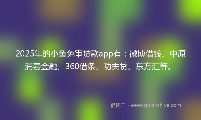 2025年的小鱼免审贷款app有：微博借钱、中原消费金融、360借条、功夫贷、东方汇等。