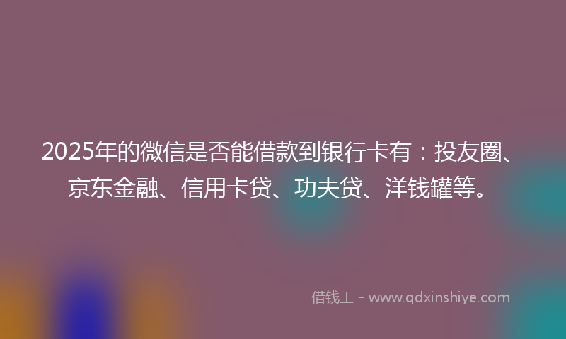 2025年的微信是否能借款到银行卡有：投友圈、京东金融、信用卡贷、功夫贷、洋钱罐等。