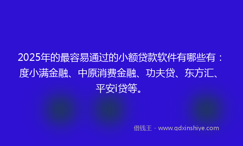 2025年的最容易通过的小额贷款软件有哪些有：度小满金融、中原消费金融、功夫贷、东方汇、平安i贷等。