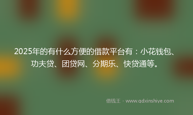 2025年的有什么方便的借款平台有：小花钱包、功夫贷、团贷网、分期乐、快贷通等。
