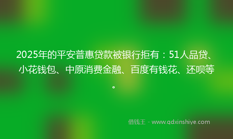 2025年的平安普惠贷款被银行拒有：51人品贷、小花钱包、中原消费金融、百度有钱花、还呗等。