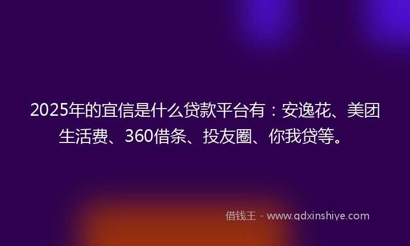 2025年的宜信是什么贷款平台有：安逸花、美团生活费、360借条、投友圈、你我贷等。