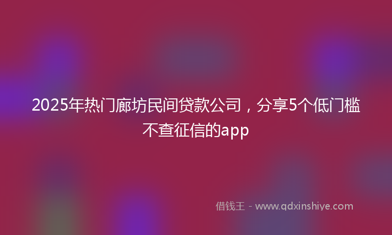 2025年热门廊坊民间贷款公司，分享5个低门槛不查征信的app