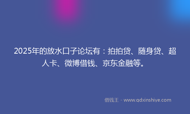 2025年的放水口子论坛有：拍拍贷、随身贷、超人卡、微博借钱、京东金融等。