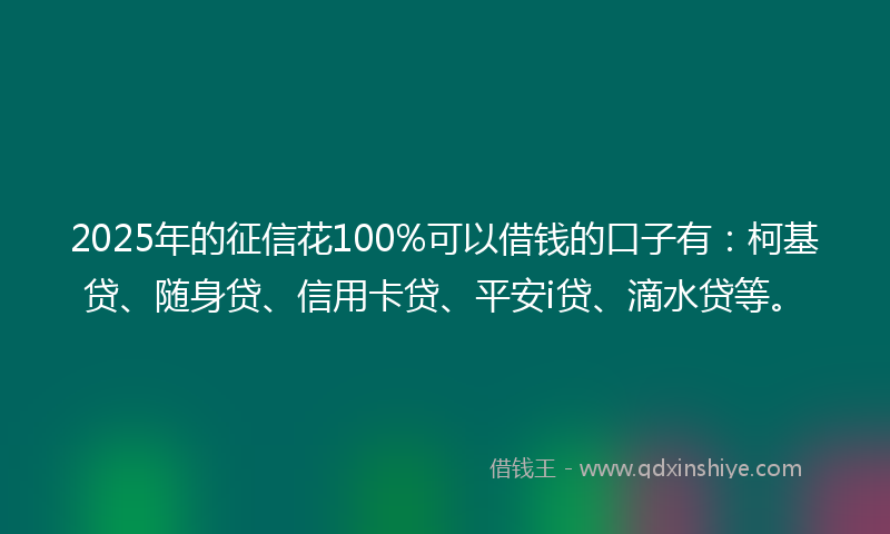 2025年的征信花100%可以借钱的口子有：柯基贷、随身贷、信用卡贷、平安i贷、滴水贷等。