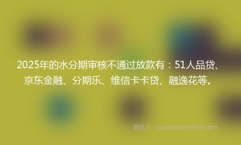 2025年的水分期审核不通过放款有：51人品贷、京东金融、分期乐、维信卡卡贷、融逸花等。