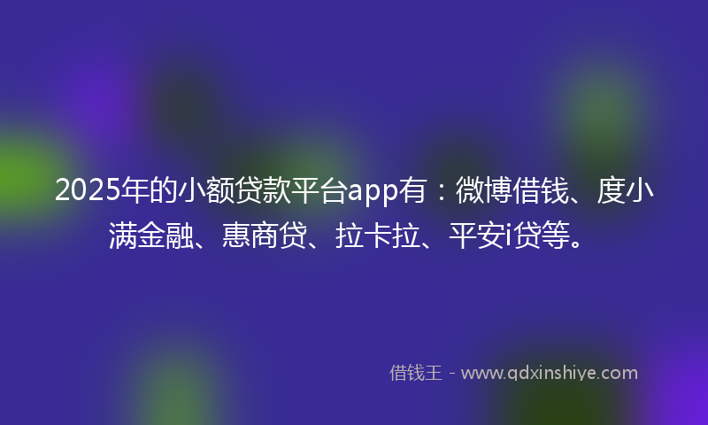 2025年的小额贷款平台app有：微博借钱、度小满金融、惠商贷、拉卡拉、平安i贷等。