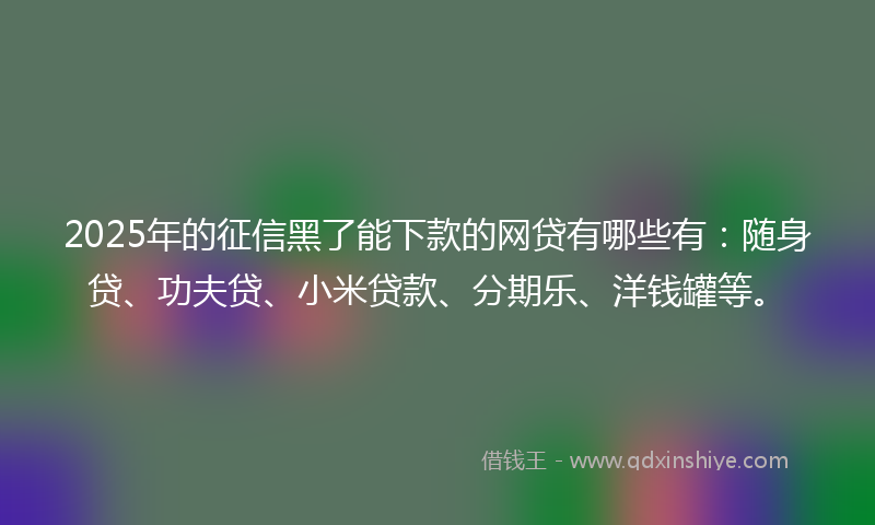 2025年的征信黑了能下款的网贷有哪些有：随身贷、功夫贷、小米贷款、分期乐、洋钱罐等。