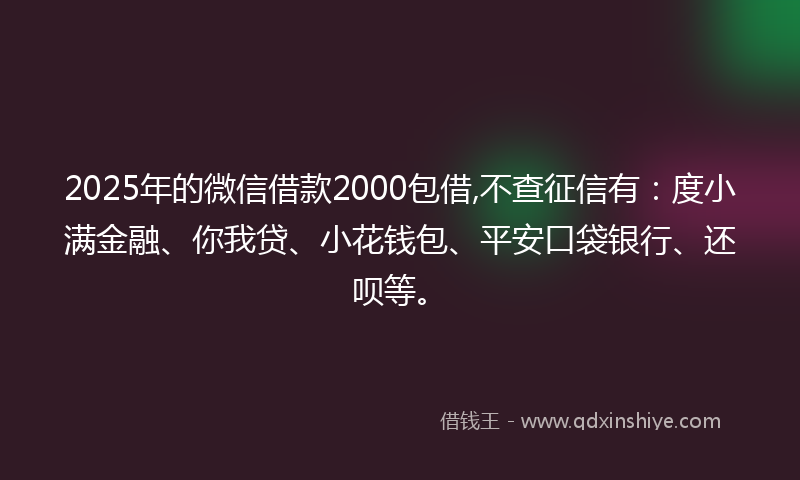 2025年的微信借款2000包借,不查征信有：度小满金融、你我贷、小花钱包、平安口袋银行、还呗等。