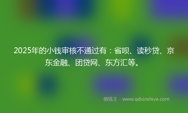 2025年的小钱审核不通过有:省呗、读秒贷、京东金融、团贷网、东方汇等。