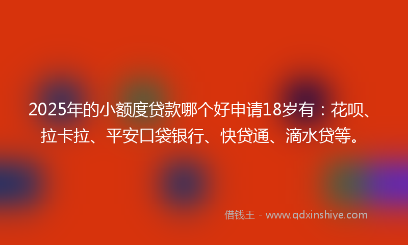 2025年的小额度贷款哪个好申请18岁有：花呗、拉卡拉、平安口袋银行、快贷通、滴水贷等。