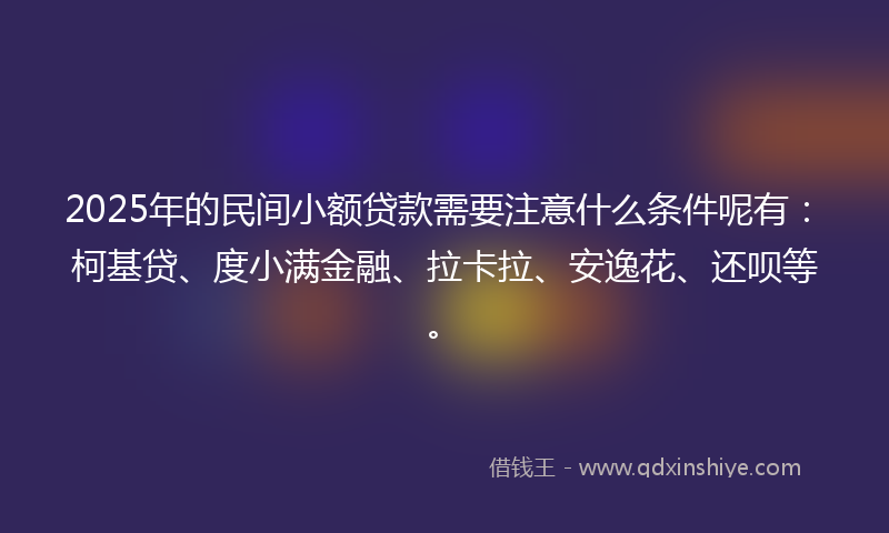 2025年的民间小额贷款需要注意什么条件呢有：柯基贷、度小满金融、拉卡拉、安逸花、还呗等。