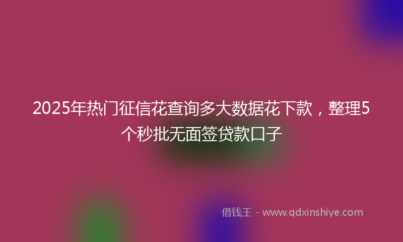 2025年热门征信花查询多大数据花下款，整理5个秒批无面签贷款口子