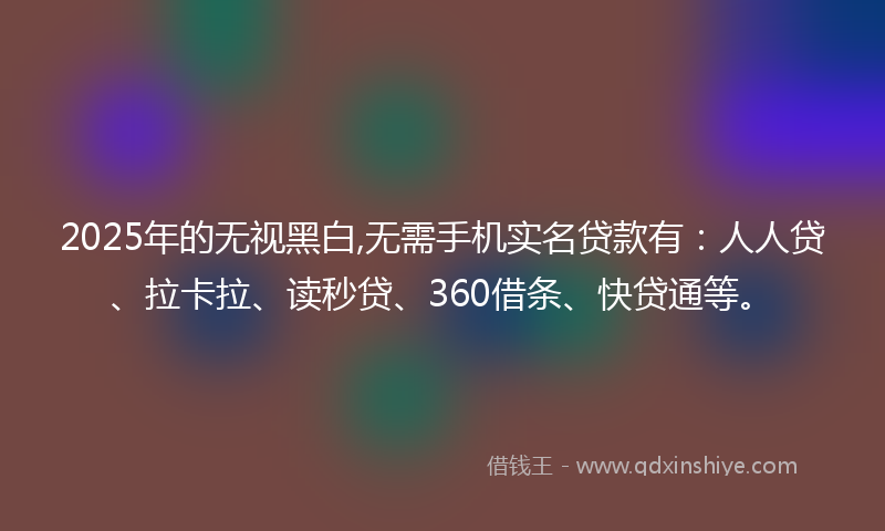 2025年的无视黑白,无需手机实名贷款有：人人贷、拉卡拉、读秒贷、360借条、快贷通等。