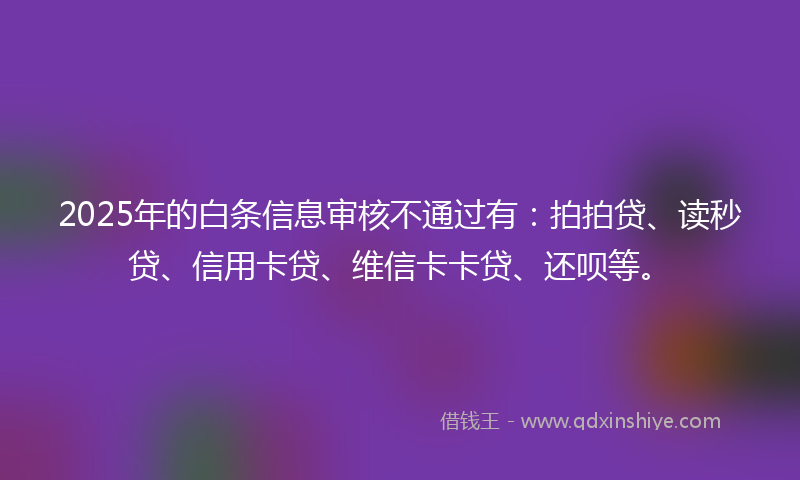 2025年的白条信息审核不通过有:拍拍贷、读秒贷、信用卡贷、维信卡卡贷、还呗等。
