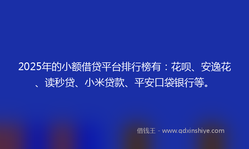 2025年的小额借贷平台排行榜有：花呗、安逸花、读秒贷、小米贷款、平安口袋银行等。