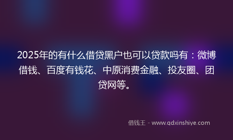 2025年的有什么借贷黑户也可以贷款吗有：微博借钱、百度有钱花、中原消费金融、投友圈、团贷网等。