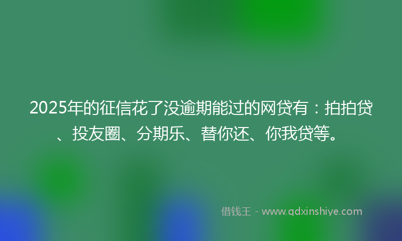 2025年的征信花了没逾期能过的网贷有：拍拍贷、投友圈、分期乐、替你还、你我贷等。