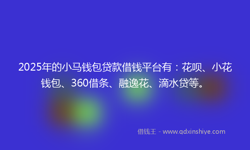 2025年的小马钱包贷款借钱平台有：花呗、小花钱包、360借条、融逸花、滴水贷等。
