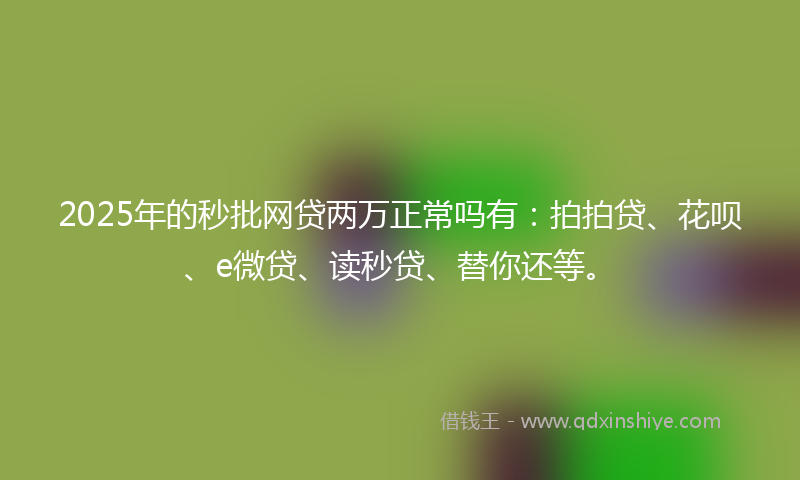 2025年的秒批网贷两万正常吗有：拍拍贷、花呗、e微贷、读秒贷、替你还等。