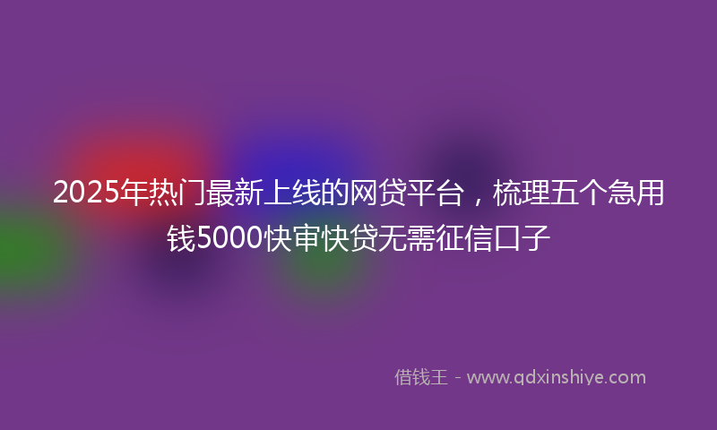 2025年热门最新上线的网贷平台，梳理五个急用钱5000快审快贷无需征信口子
