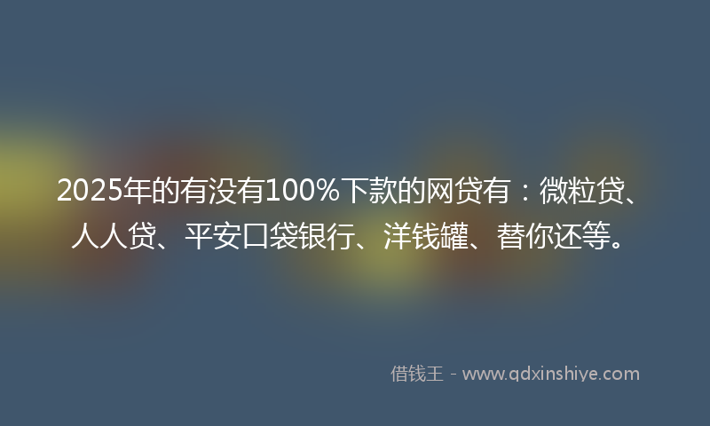 2025年的有没有100%下款的网贷有：微粒贷、人人贷、平安口袋银行、洋钱罐、替你还等。