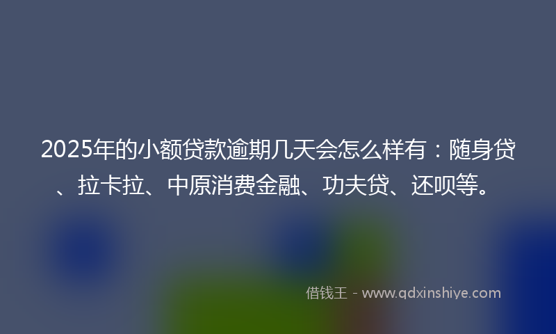 2025年的小额贷款逾期几天会怎么样有:随身贷、拉卡拉、中原消费金融、功夫贷、还呗等。
