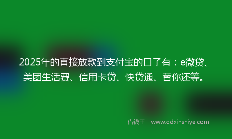 2025年的直接放款到支付宝的口子有：e微贷、美团生活费、信用卡贷、快贷通、替你还等。