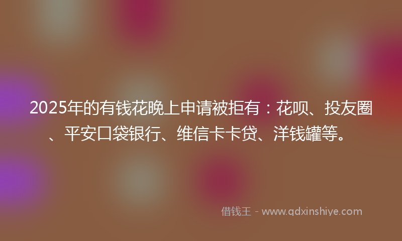 2025年的有钱花晚上申请被拒有：花呗、投友圈、平安口袋银行、维信卡卡贷、洋钱罐等。