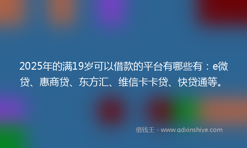 2025年的满19岁可以借款的平台有哪些有：e微贷、惠商贷、东方汇、维信卡卡贷、快贷通等。