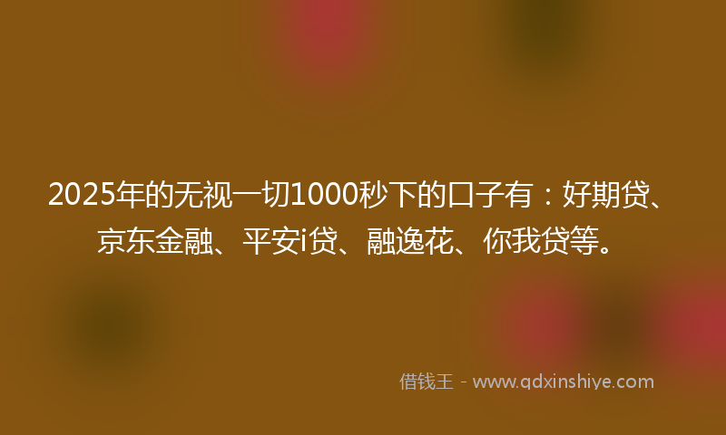 2025年的无视一切1000秒下的口子有：好期贷、京东金融、平安i贷、融逸花、你我贷等。