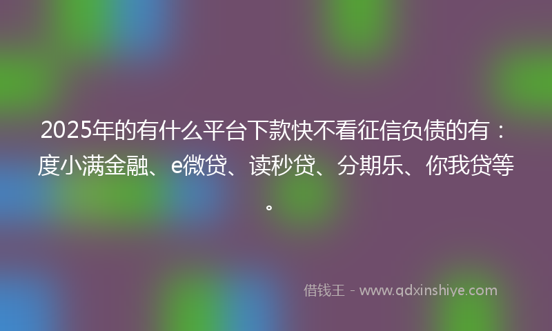 2025年的有什么平台下款快不看征信负债的有：度小满金融、e微贷、读秒贷、分期乐、你我贷等。