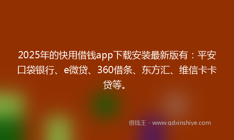 2025年的快用借钱app下载安装最新版有：平安口袋银行、e微贷、360借条、东方汇、维信卡卡贷等。