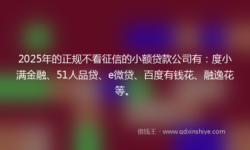 2025年的正规不看征信的小额贷款公司有：度小满金融、51人品贷、e微贷、百度有钱花、融逸花等。