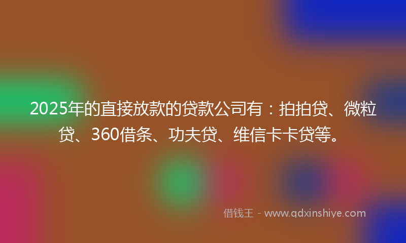 2025年的直接放款的贷款公司有：拍拍贷、微粒贷、360借条、功夫贷、维信卡卡贷等。