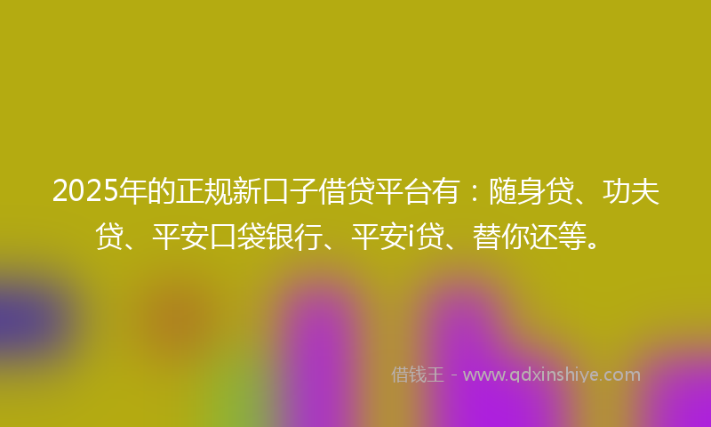 2025年的正规新口子借贷平台有：随身贷、功夫贷、平安口袋银行、平安i贷、替你还等。