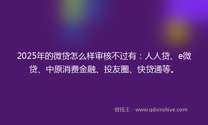 2025年的微贷怎么样审核不过有：人人贷、e微贷、中原消费金融、投友圈、快贷通等。