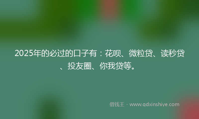 2025年的必过的口子有：花呗、微粒贷、读秒贷、投友圈、你我贷等。