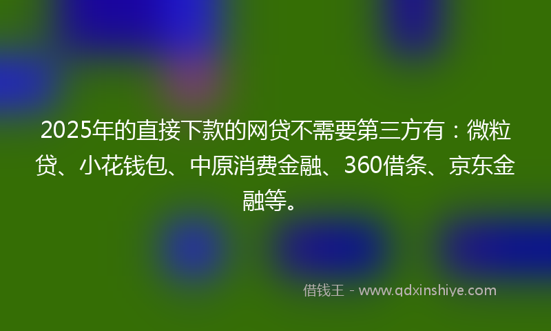 2025年的直接下款的网贷不需要第三方有：微粒贷、小花钱包、中原消费金融、360借条、京东金融等。