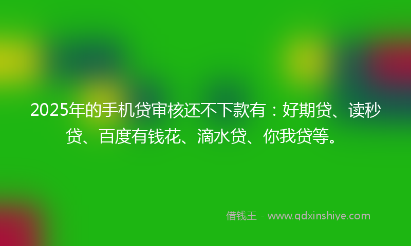 2025年的手机贷审核还不下款有：好期贷、读秒贷、百度有钱花、滴水贷、你我贷等。