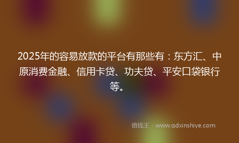 2025年的容易放款的平台有那些有：东方汇、中原消费金融、信用卡贷、功夫贷、平安口袋银行等。