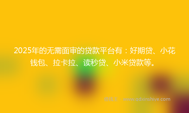 2025年的无需面审的贷款平台有：好期贷、小花钱包、拉卡拉、读秒贷、小米贷款等。