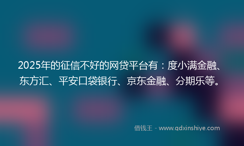 2025年的征信不好的网贷平台有：度小满金融、东方汇、平安口袋银行、京东金融、分期乐等。