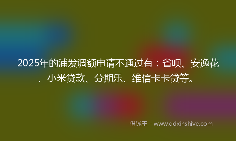 2025年的浦发调额申请不通过有：省呗、安逸花、小米贷款、分期乐、维信卡卡贷等。