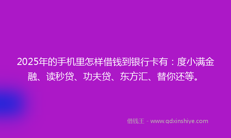 2025年的手机里怎样借钱到银行卡有：度小满金融、读秒贷、功夫贷、东方汇、替你还等。